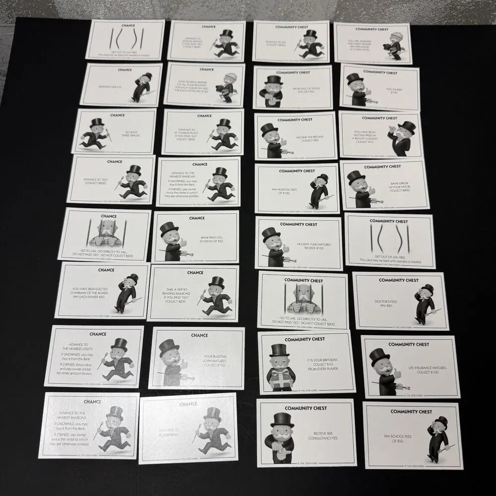 2008 Monopoly Replacement Chance & Community Chest Cards Complete Set Hasbro